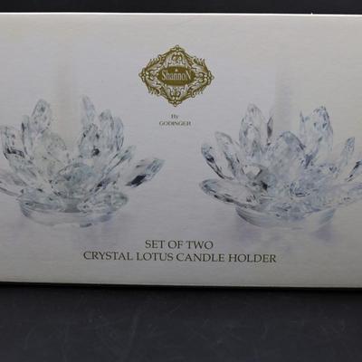 Set of Two Crystal Lotus Candle Holders in Original Box