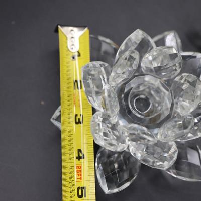 Set of Two Crystal Lotus Candle Holders in Original Box