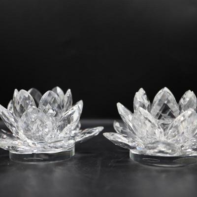 Set of Two Crystal Lotus Candle Holders in Original Box