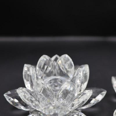 Set of Two Crystal Lotus Candle Holders in Original Box