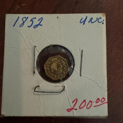 1852 California Fractional Gold piece