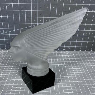 Art Deco Crystal Figurine, With Frosted Glass Hood Ornament