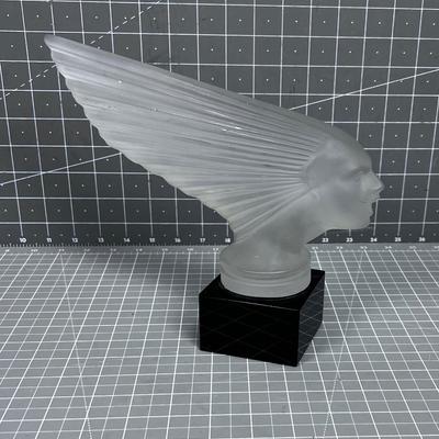 Art Deco Crystal Figurine, With Frosted Glass Hood Ornament