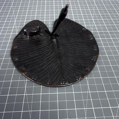 Bronze Lilly Pad Sun Dial With Frog