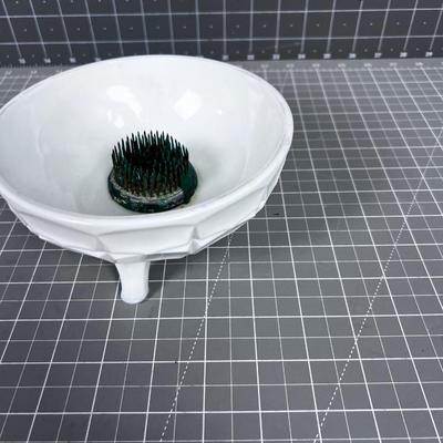 Milk Glass Bowl Footed w/Flower Frog