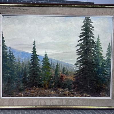 Fabulous Oil on Board Pine Trees artist; Arthella 1984 