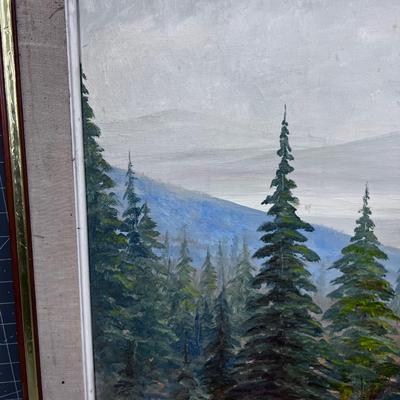 Fabulous Oil on Board Pine Trees artist; Arthella 1984 