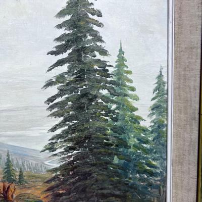 Fabulous Oil on Board Pine Trees artist; Arthella 1984 