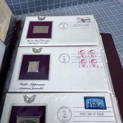 22 k Gold Replica STAMPS with First Day of issue Cards, BINDER FULL 