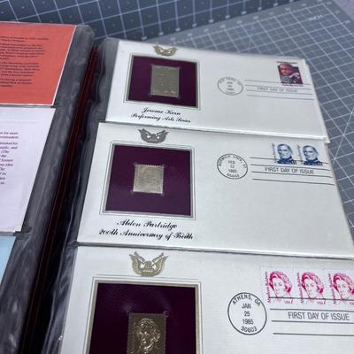 22 k Gold Replica STAMPS with First Day of issue Cards, BINDER FULL 