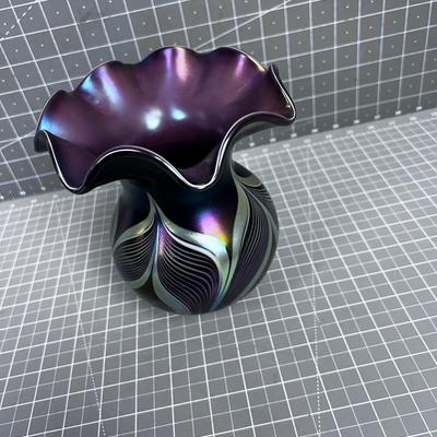 Hand Blown Glass FLUTED Shade, Signed Abelman 1982