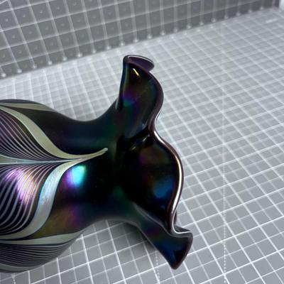 Hand Blown Glass FLUTED Shade, Signed Abelman 1982
