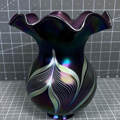 Hand Blown Glass FLUTED Shade, Signed Abelman 1982