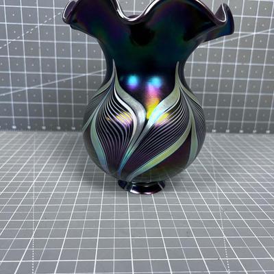 Hand Blown Glass FLUTED Shade, Signed Abelman 1982