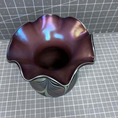 Hand Blown Glass FLUTED Shade, Signed Abelman 1982