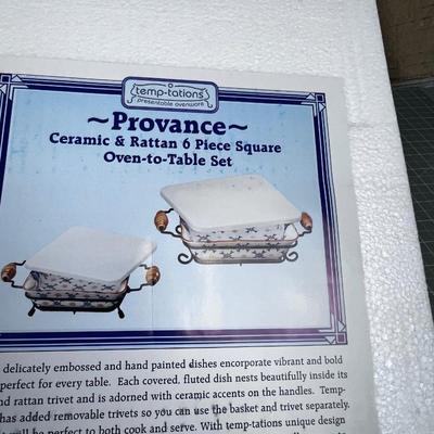 TEMPTATIONS: Provance Ceramic and Rattan  6 -piece Set of Oven to Table Serving set 