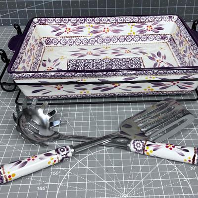 TEMPTATIONS: Lilac Dish Complete with Cradle and Serving Ware - No Box