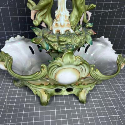Antique Saxony Art Nouveau Center Piece; Women & Cherubs