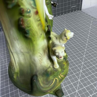 Antique  Germany Saxony  Vase Woman with White Jungle Cats 