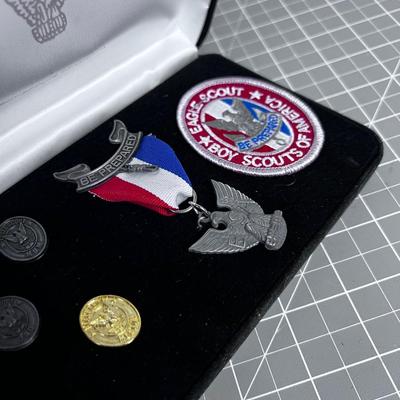 Boy Scout of American Medal Pins and Patch in Presentation Case