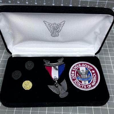 Boy Scout of American Medal Pins and Patch in Presentation Case