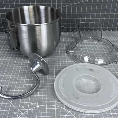 KITCHEN AID Mixing Bowl plus, Dough Hook, Spill Ring and Lid.  