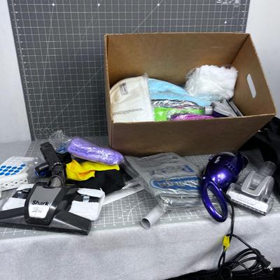 Box Full of Swiffer Pads and Vacuum Parts 