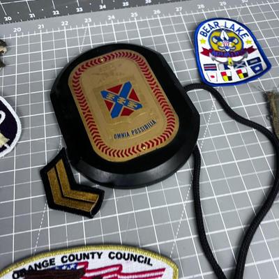 Boy Scout Merit Badges and other gear, plus Tinder Kit