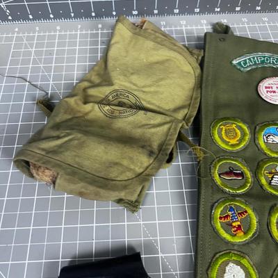 Boy Scout Merit Badges and other gear, plus Tinder Kit