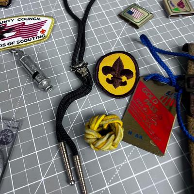 Boy Scout Merit Badges and other gear, plus Tinder Kit
