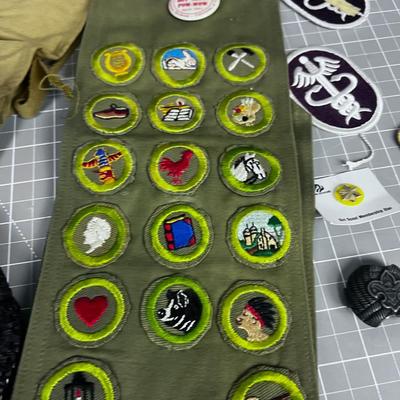 Boy Scout Merit Badges and other gear, plus Tinder Kit