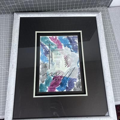 Post Modern Abstract Mixed Media Art, Framed, Matted, Signed 