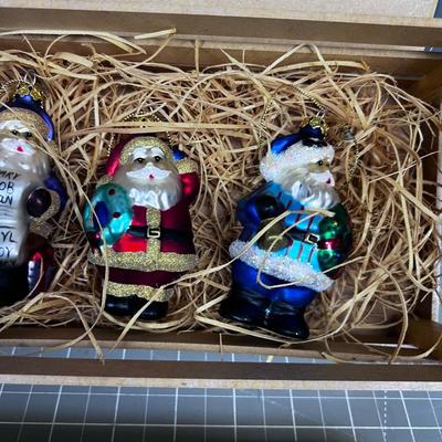 (4) Hand Blown Glass Santa Ornaments