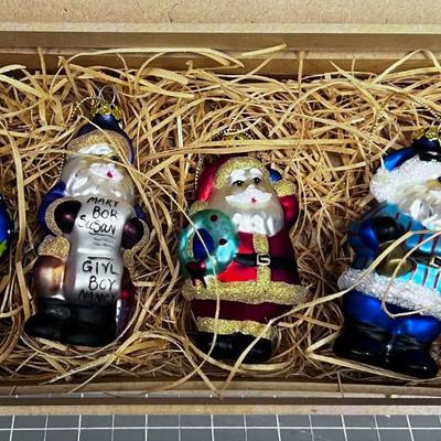 (4) Hand Blown Glass Santa Ornaments