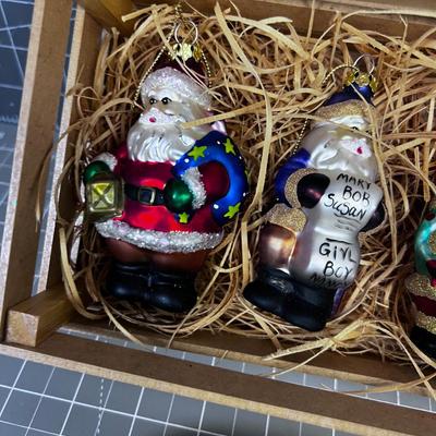(4) Hand Blown Glass Santa Ornaments