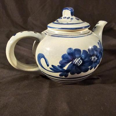 Three Aksinia Pottery Style Blue Floral Teapots (K-JS)