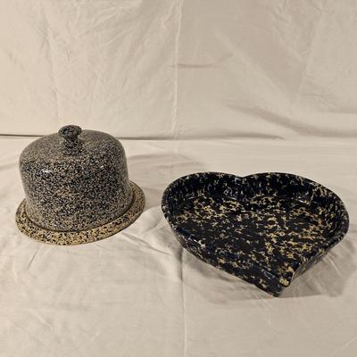 Moira Pottery Ceramic Cheese Dome & Bennington Potters Heart Shaped Bowl (K-JS)