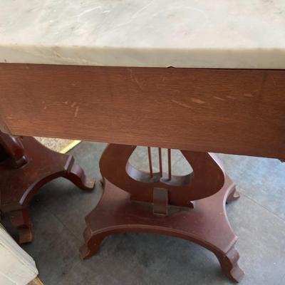 Victorian-Styled Mahogany Harp Night Stands with Marble Top