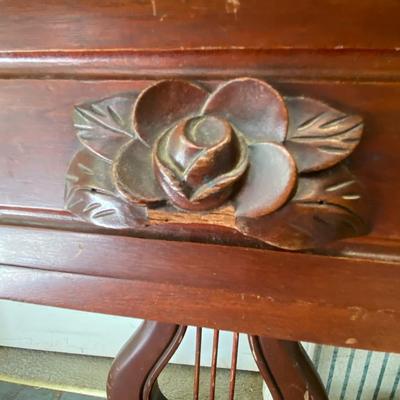 Victorian-Styled Mahogany Harp Night Stands with Marble Top
