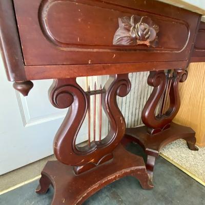 Victorian-Styled Mahogany Harp Night Stands with Marble Top