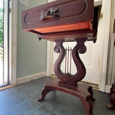 Victorian-Styled Mahogany Harp Night Stands with Marble Top