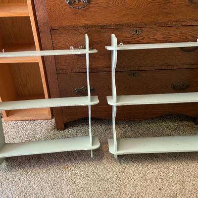 Green Hanging Bookshelves, Pair