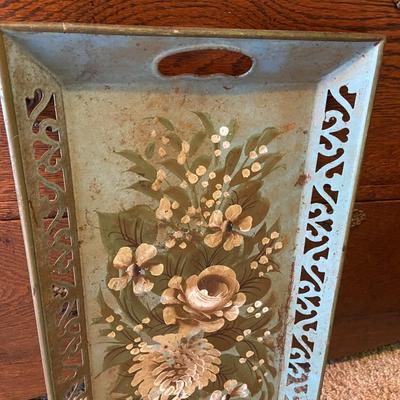 Vintage Turquoise Handpainted Tray