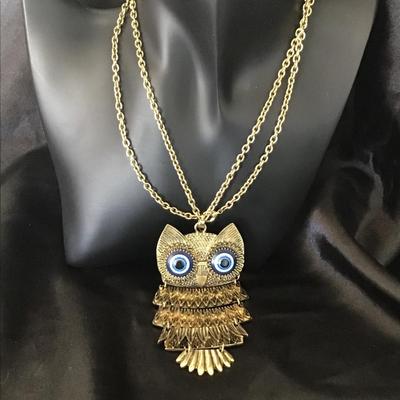 Retro Bronzed Owl Pendant Necklace, Zinc Alloy Neck Jewelry, Boho Style Long Necklace For Women