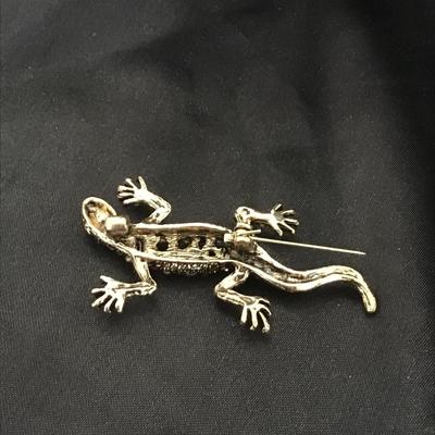 Multi Color Rhinestone Lizard Brooch Silver Toned Gecko Reptile Pin