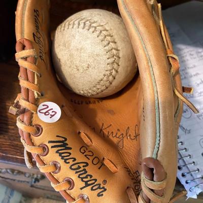 Collectible MacGregor Baseball Glove and Softball, Glove signed Ray Knight