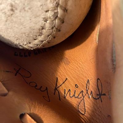 Collectible MacGregor Baseball Glove and Softball, Glove signed Ray Knight