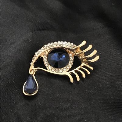 Sapphire Faux Diamond Eye Tear Drop Pin