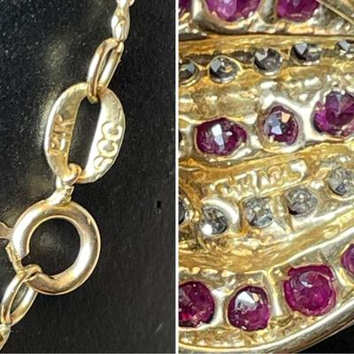 14 k Gold and ruby diamond heart pendant and chain 20 in 9.2 g