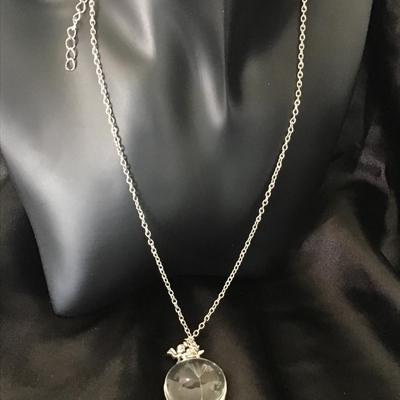Round Dandelion Seeds Resin Necklace Silver Chain, Pressed Flower Pendant